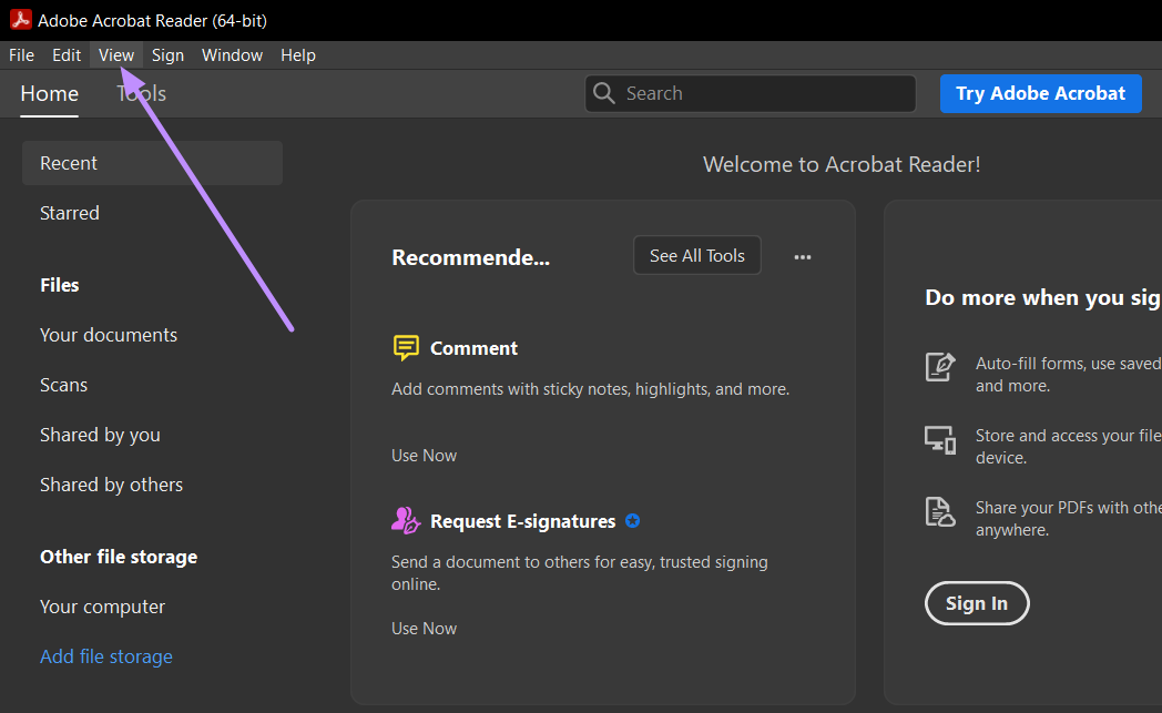 view tab in adobe acrobat