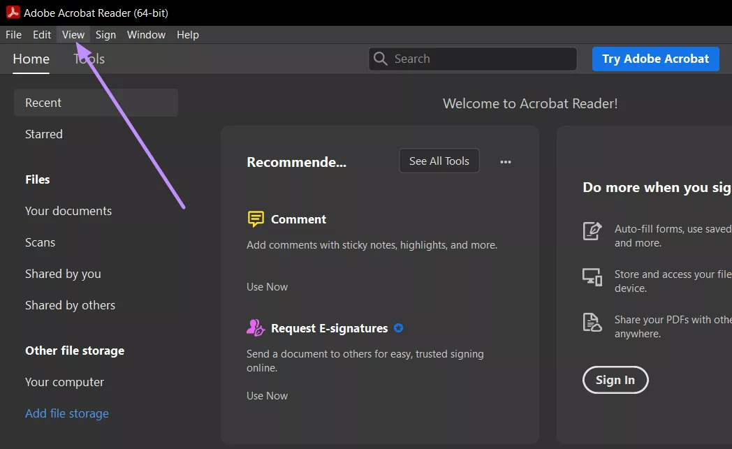 view tab in adobe acrobat