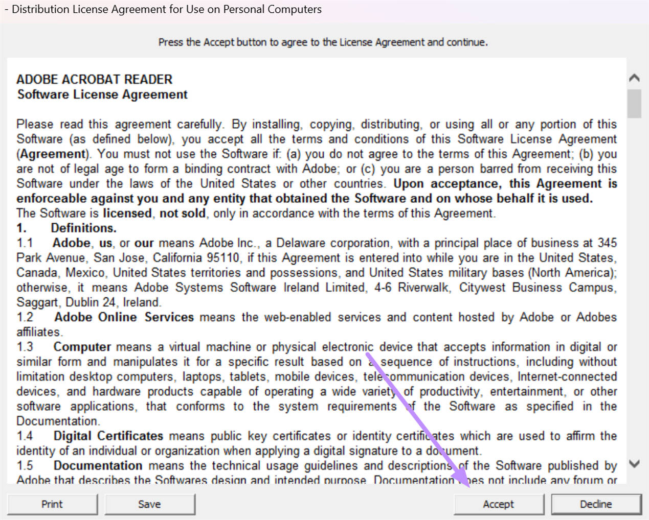 accept adobe license