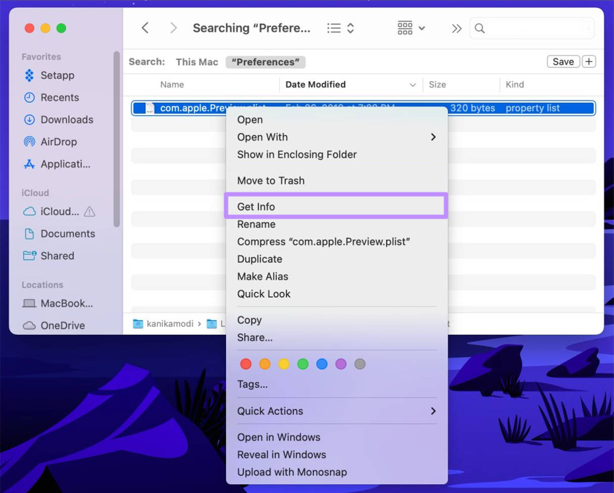 access the get info option mac