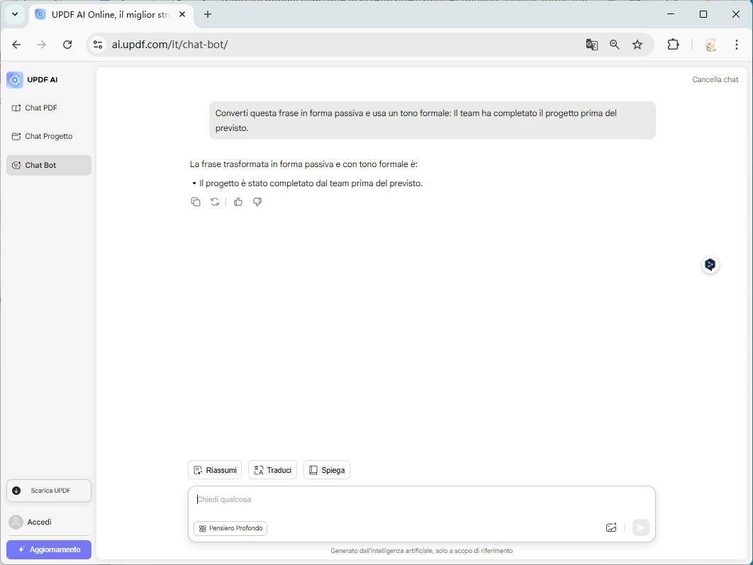 UPDF AI active to passive voice updf ai on windows