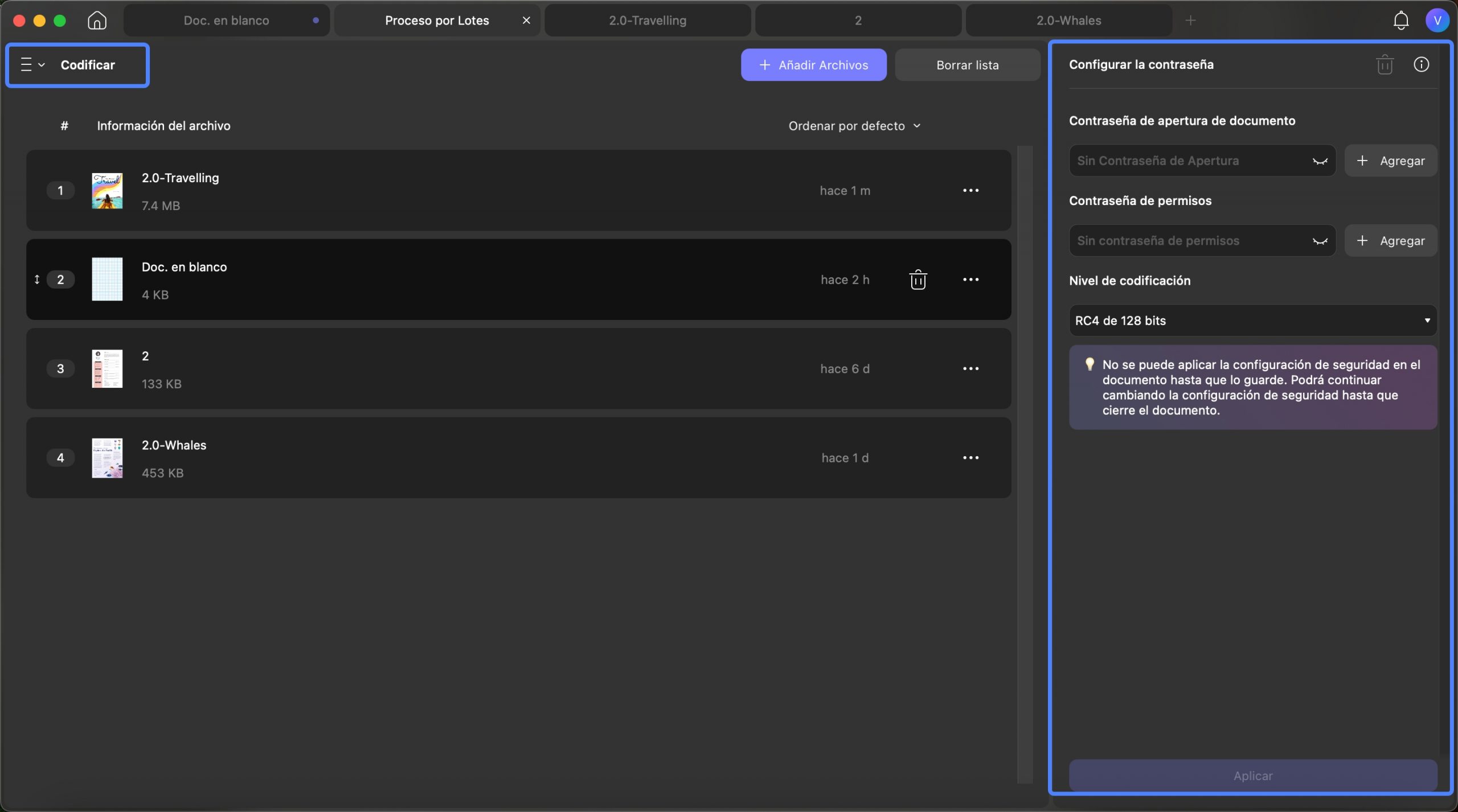 Agregar archivos para cifrado por lotes en UPDF para Mac