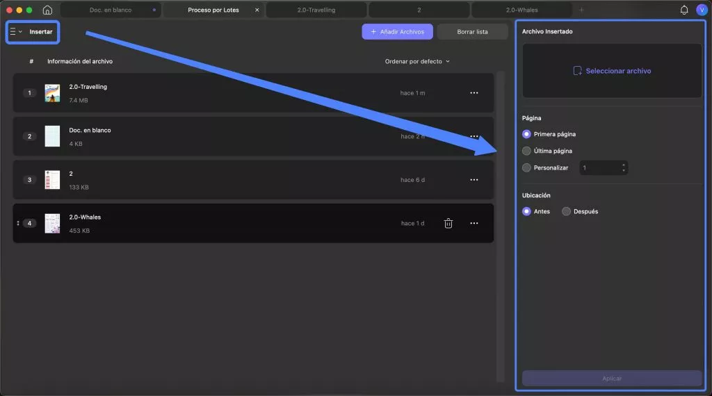 agregar archivos para inserción por lotes UPDF Mac