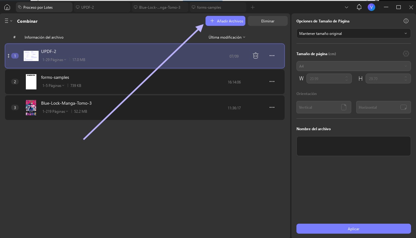 Agregar archivos a la sección de impresión por lotes de UPDF en Windows