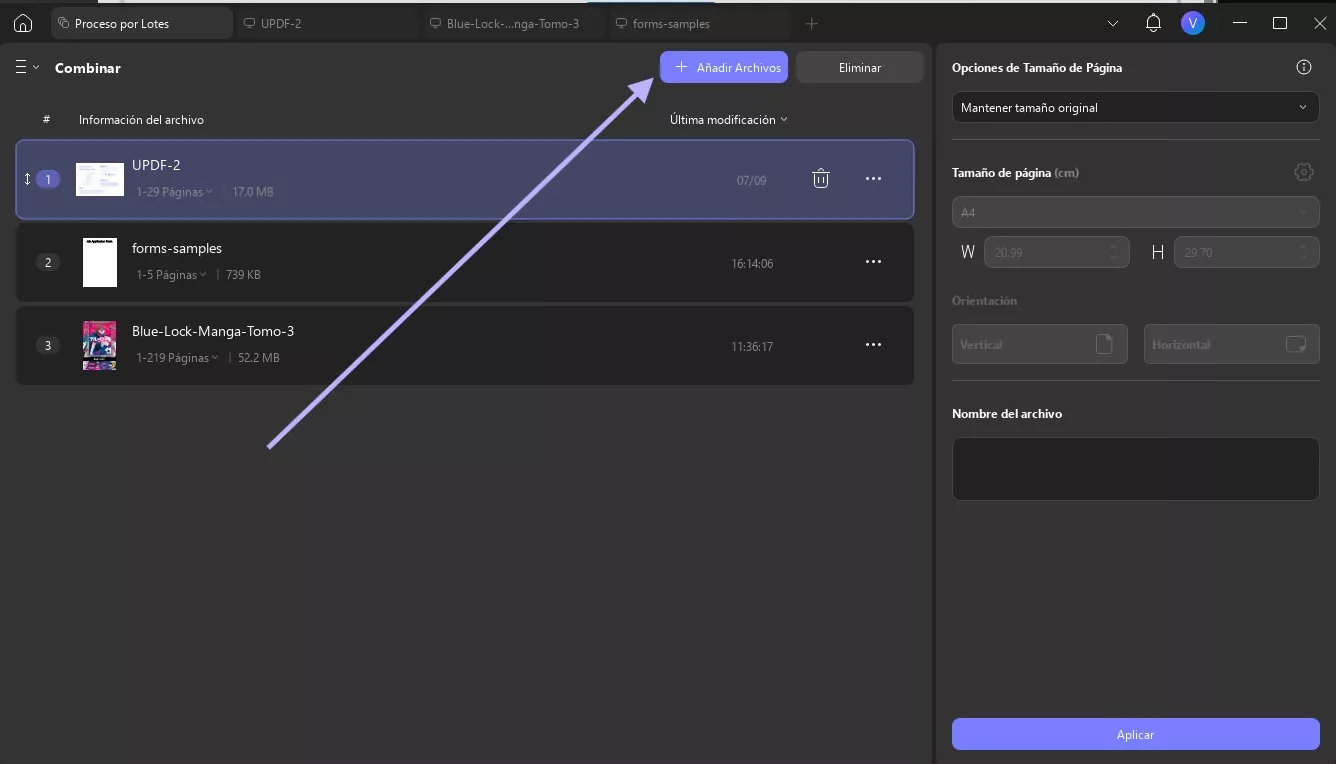 Agregar archivos a la sección de impresión por lotes de UPDF en Windows
