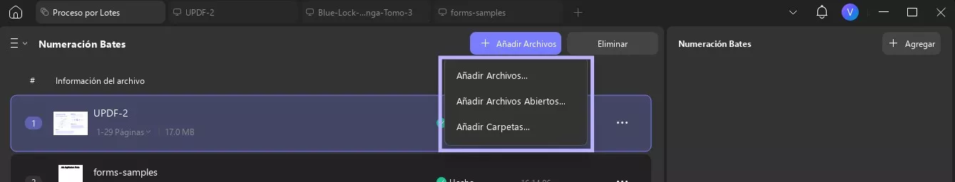 Agregar archivos a numeración por lotes updf windows 2
