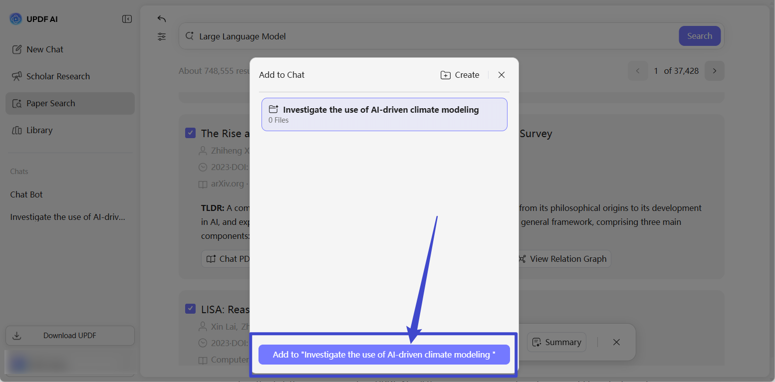 add research paper to chat in updf ai