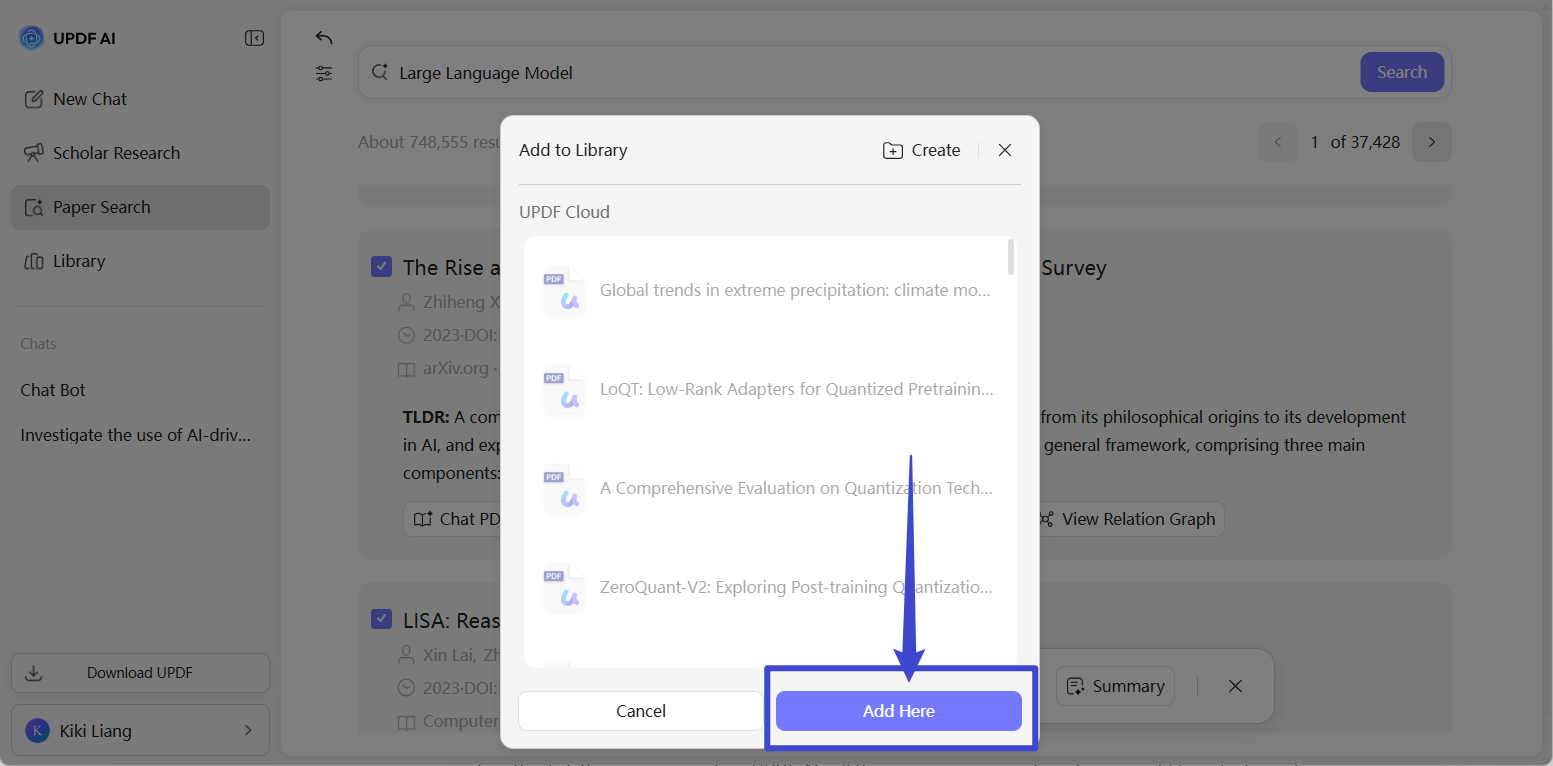 add research paper to library updf ai