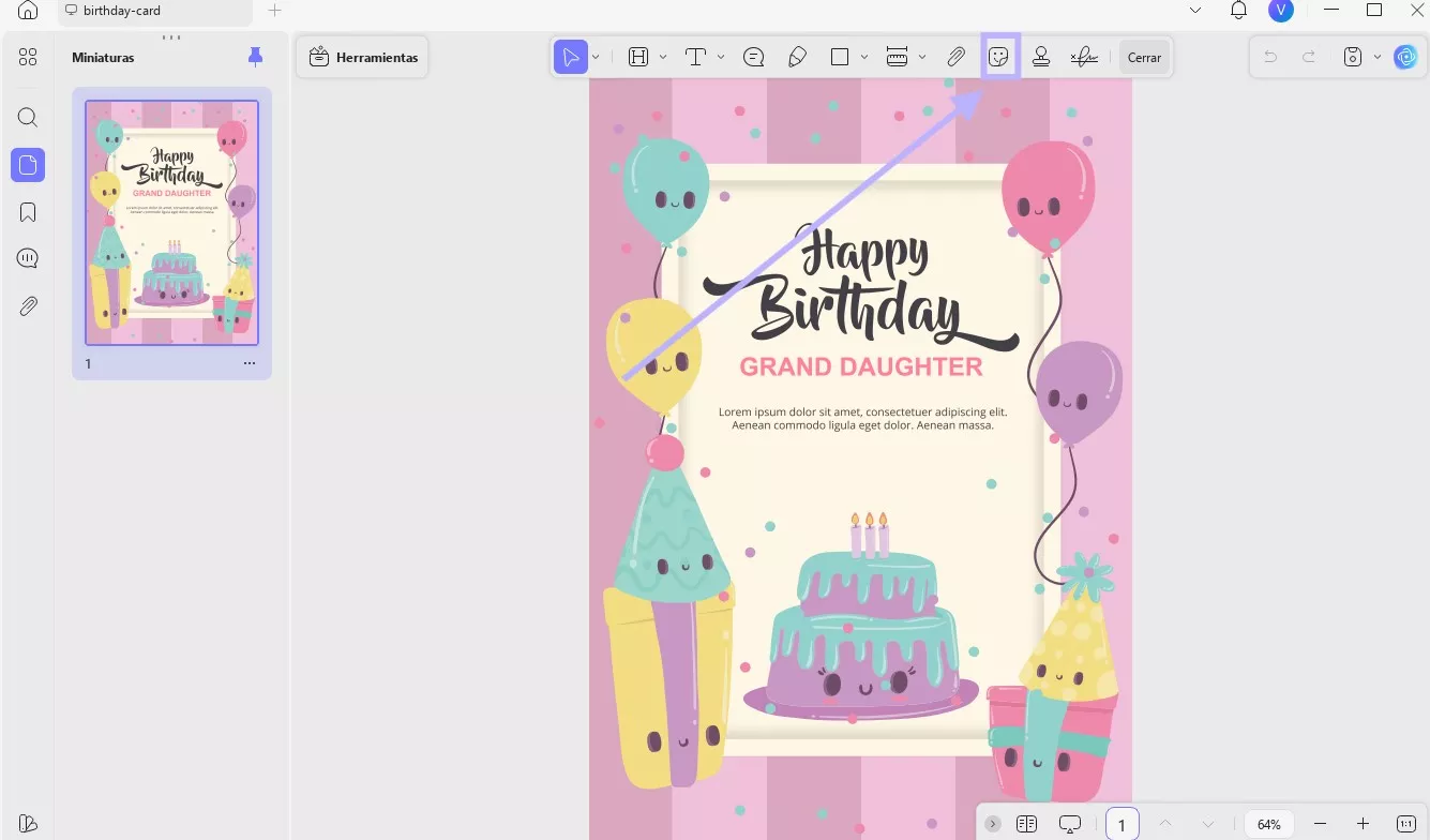 editar texto de happybirthday