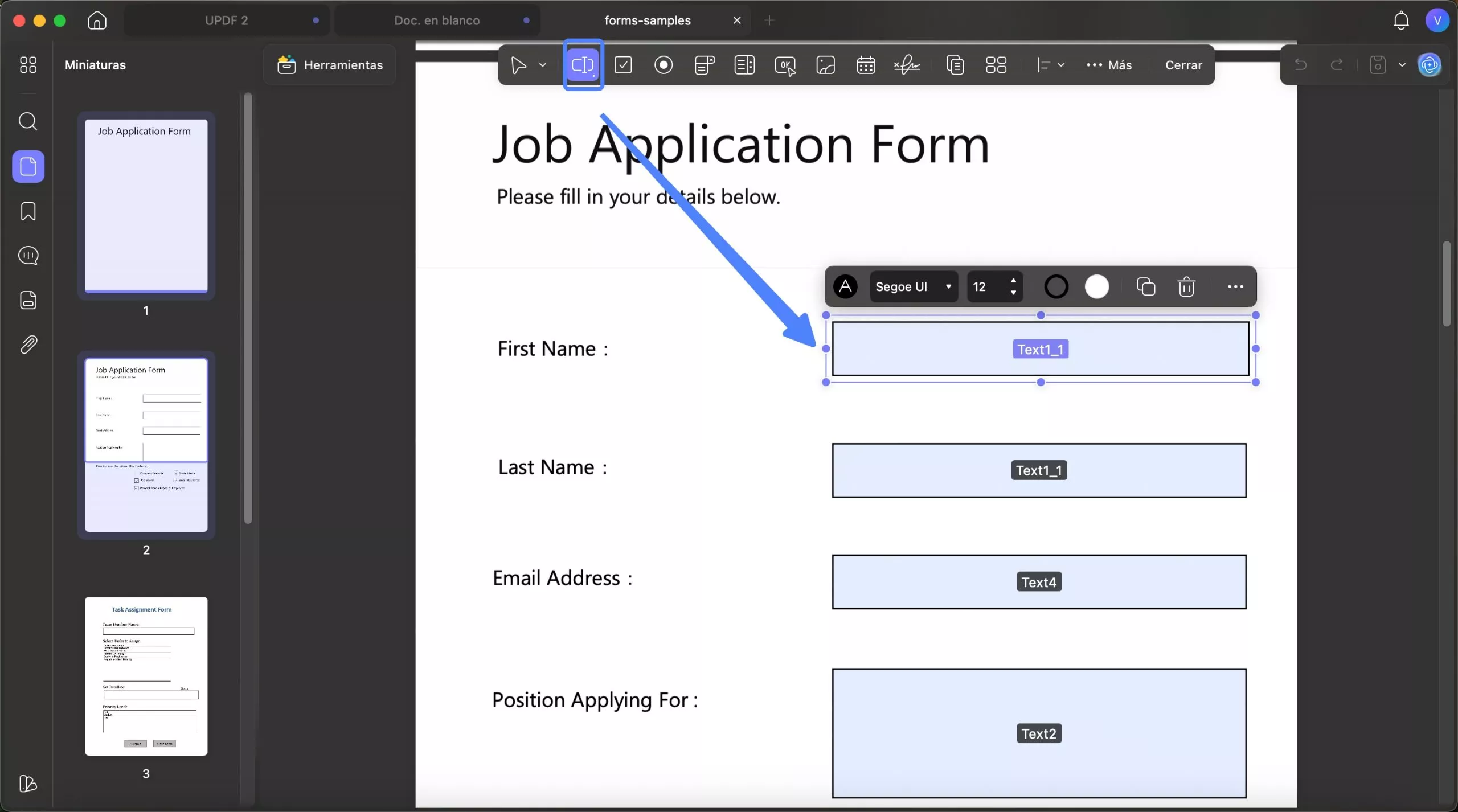añadir campo de texto a un PDF con UPDF en Mac