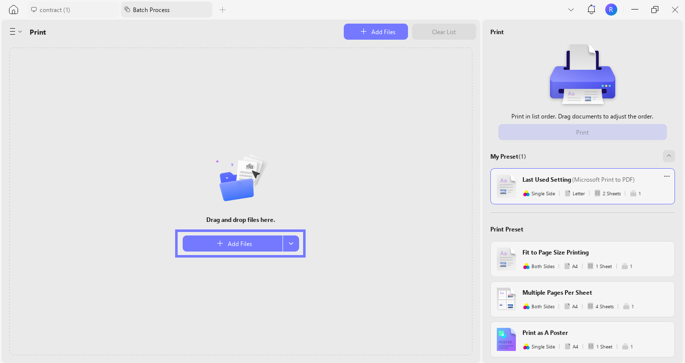 add the files you want to print updf windows