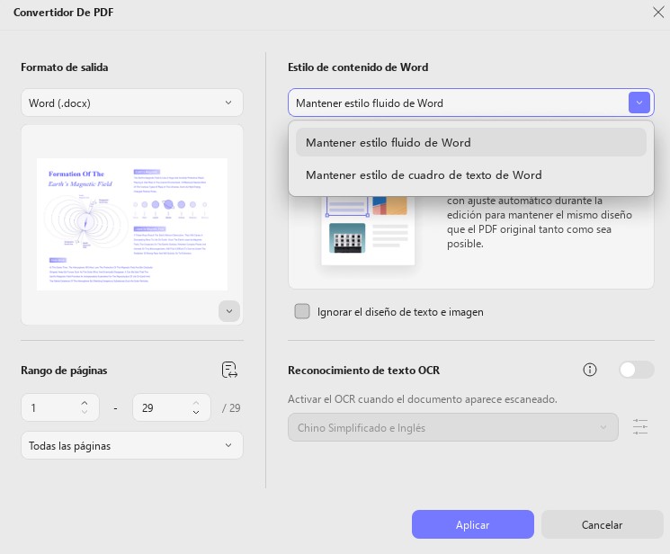 Ajustar la configuración de estilo de conversión de UPDF en Windows