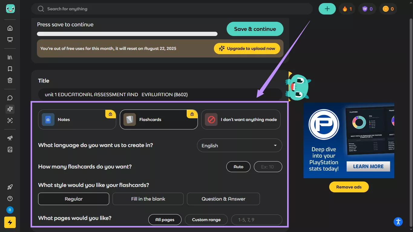 adjust flashcard settings Knowt