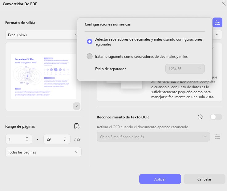 Ajustar la configuración numérica para el archivo Excel uPDF de Windows 2
