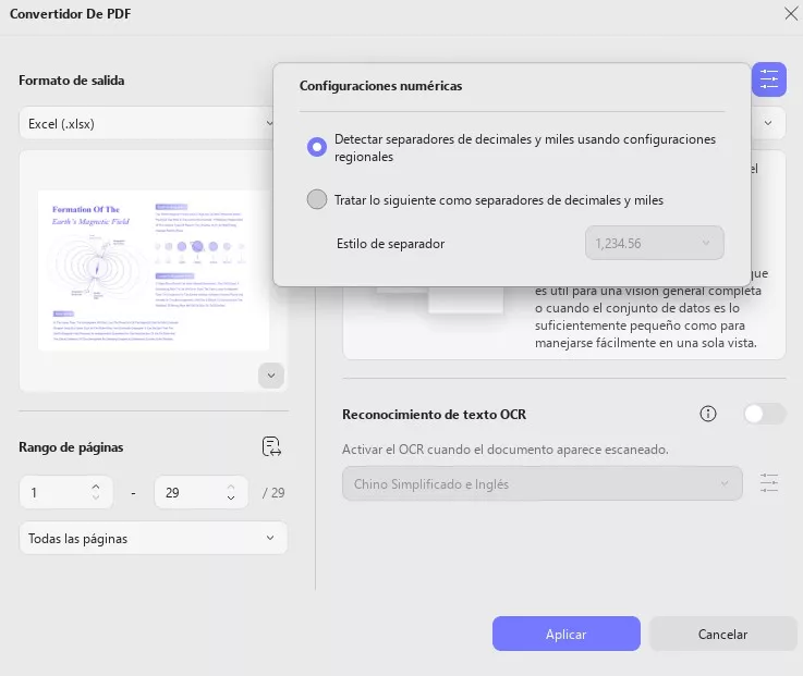 Ajustar la configuración numérica para el archivo Excel uPDF de Windows 2