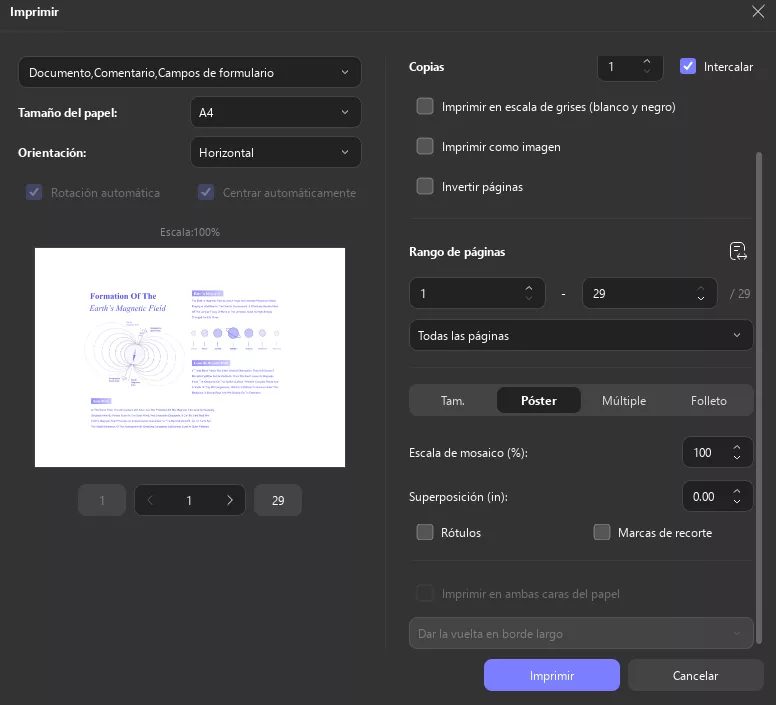 Ajustar la configuración de póster en PDF en UPDF Windows 2