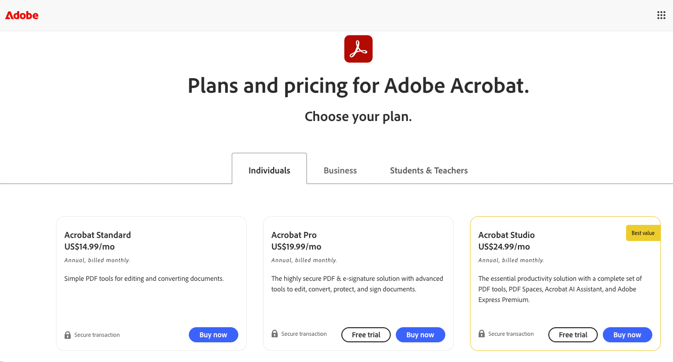 adobe pricing plans may 2026