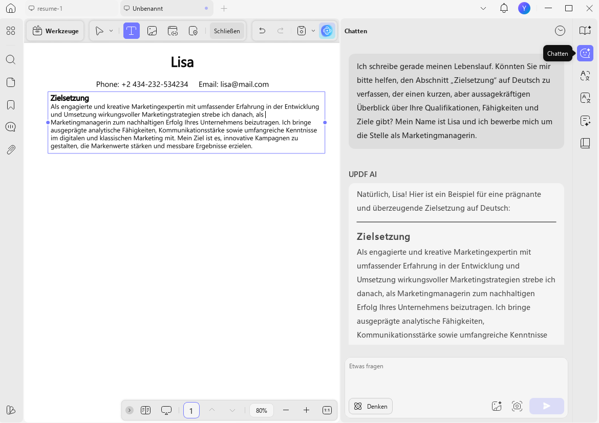 leerer lebenslauf pdf updf ai