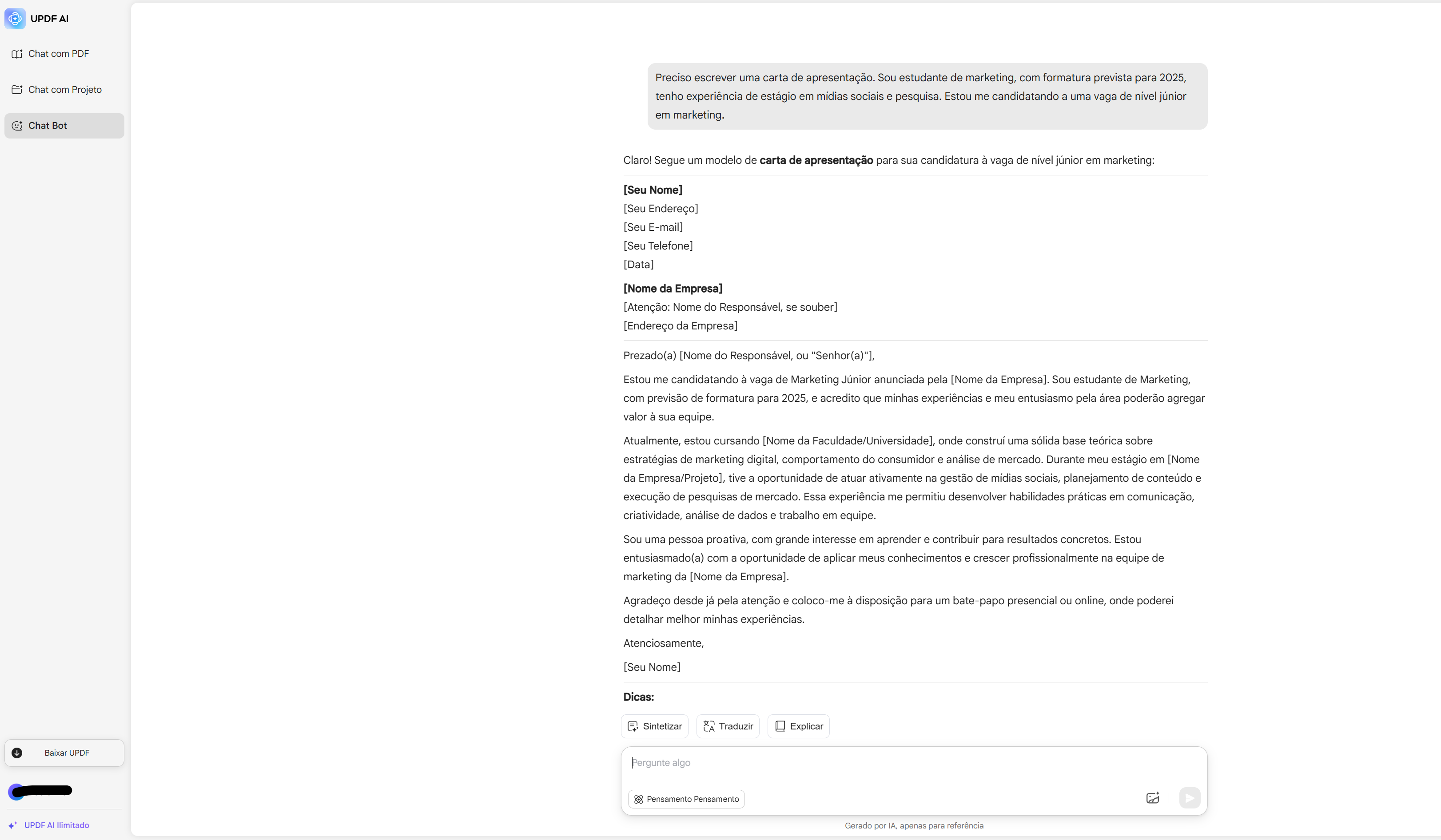 UPDF AI ai cover letter generator