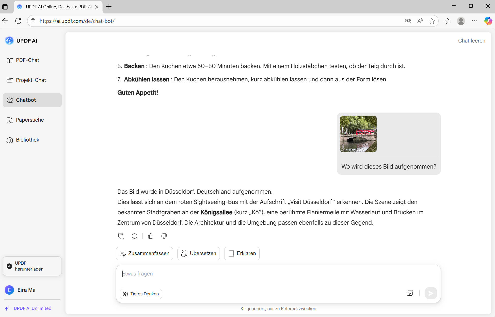Chat mit einem Bild mit dem Online-KI-Assistenten der UPDF