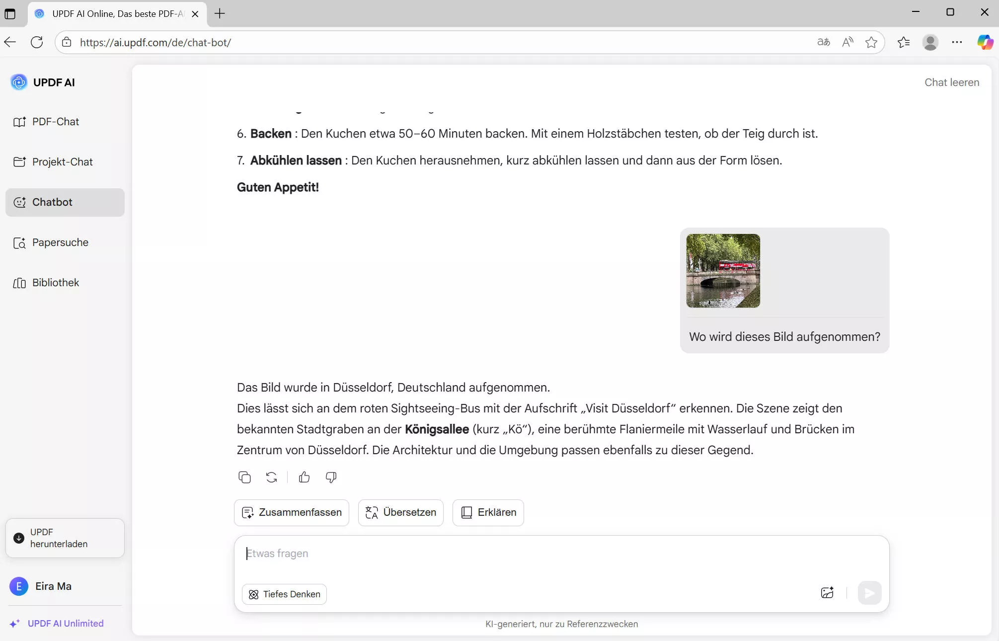 Chat mit einem Bild mit dem Online-KI-Assistenten der UPDF