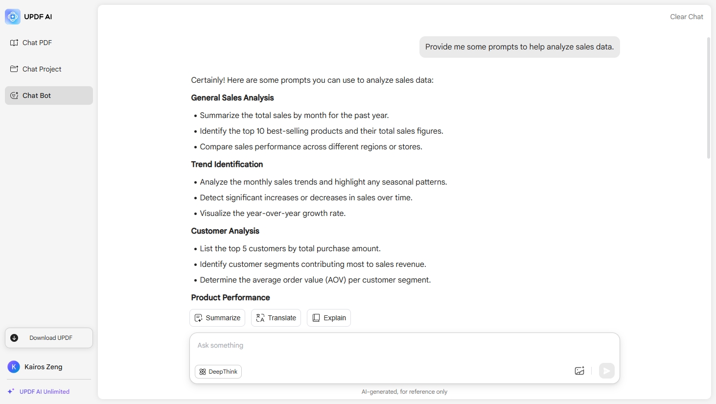 UPDF AI prompt generator