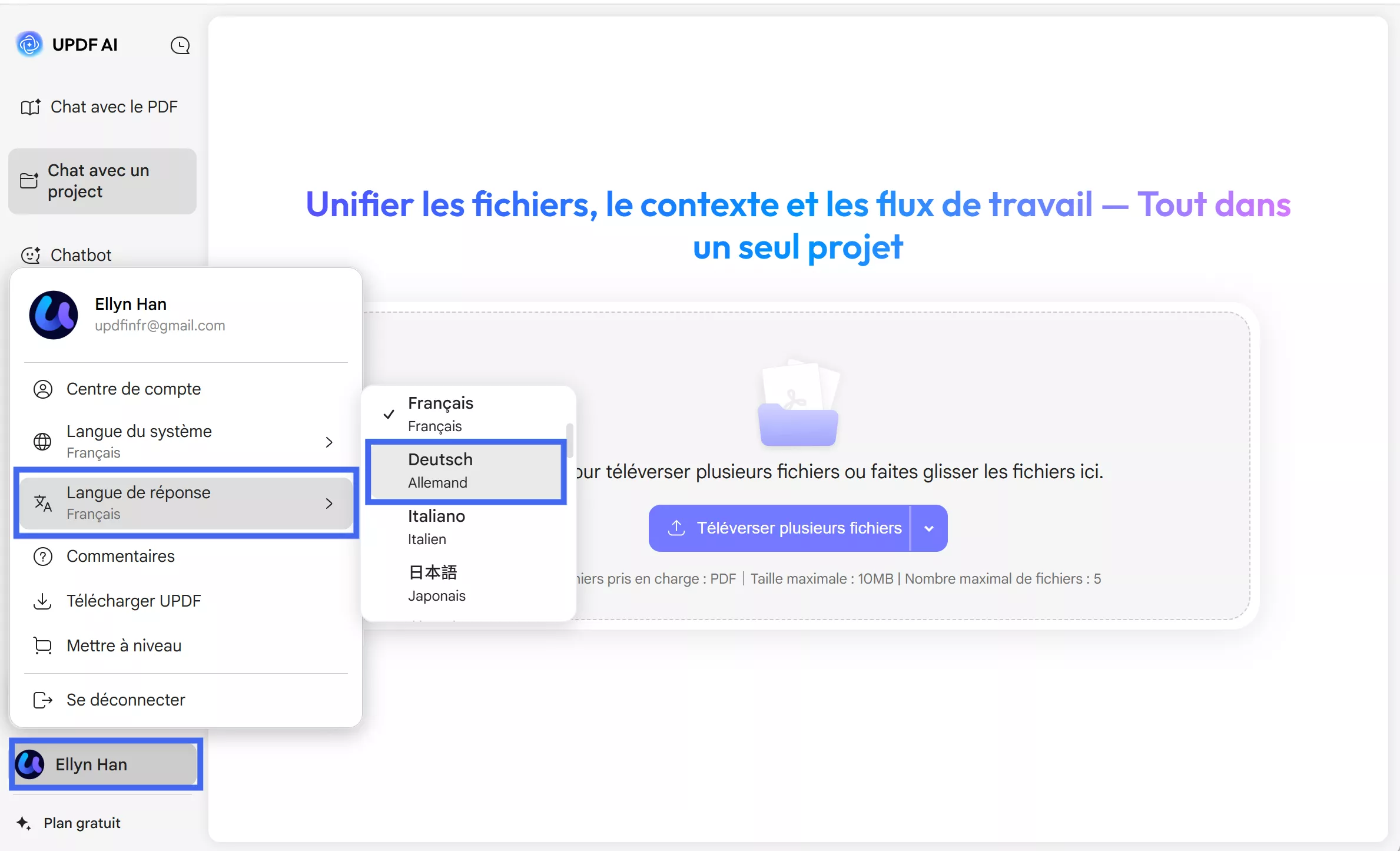 sélectionnez la langue de réponse