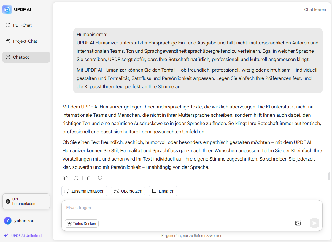 UPDF AI Humanisierung