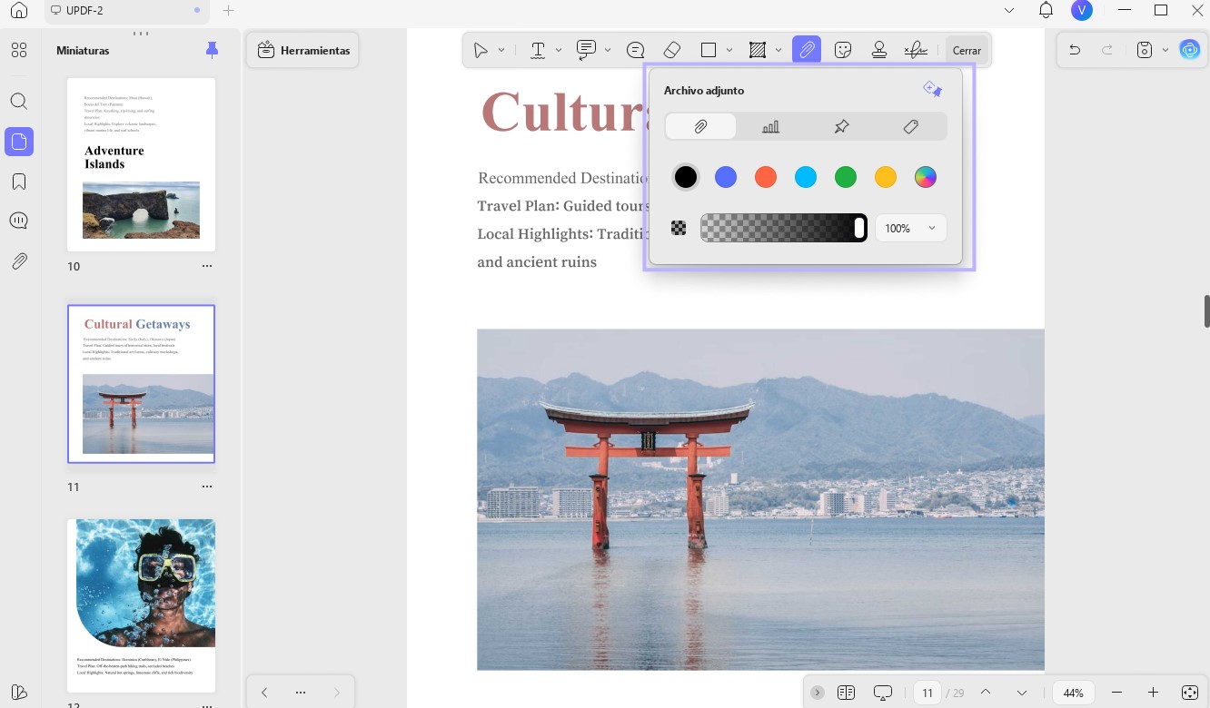 Haga clic en la herramienta para adjuntar archivos