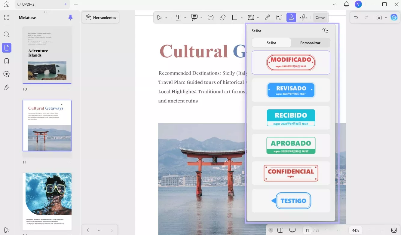 Insertar sellos en PDF