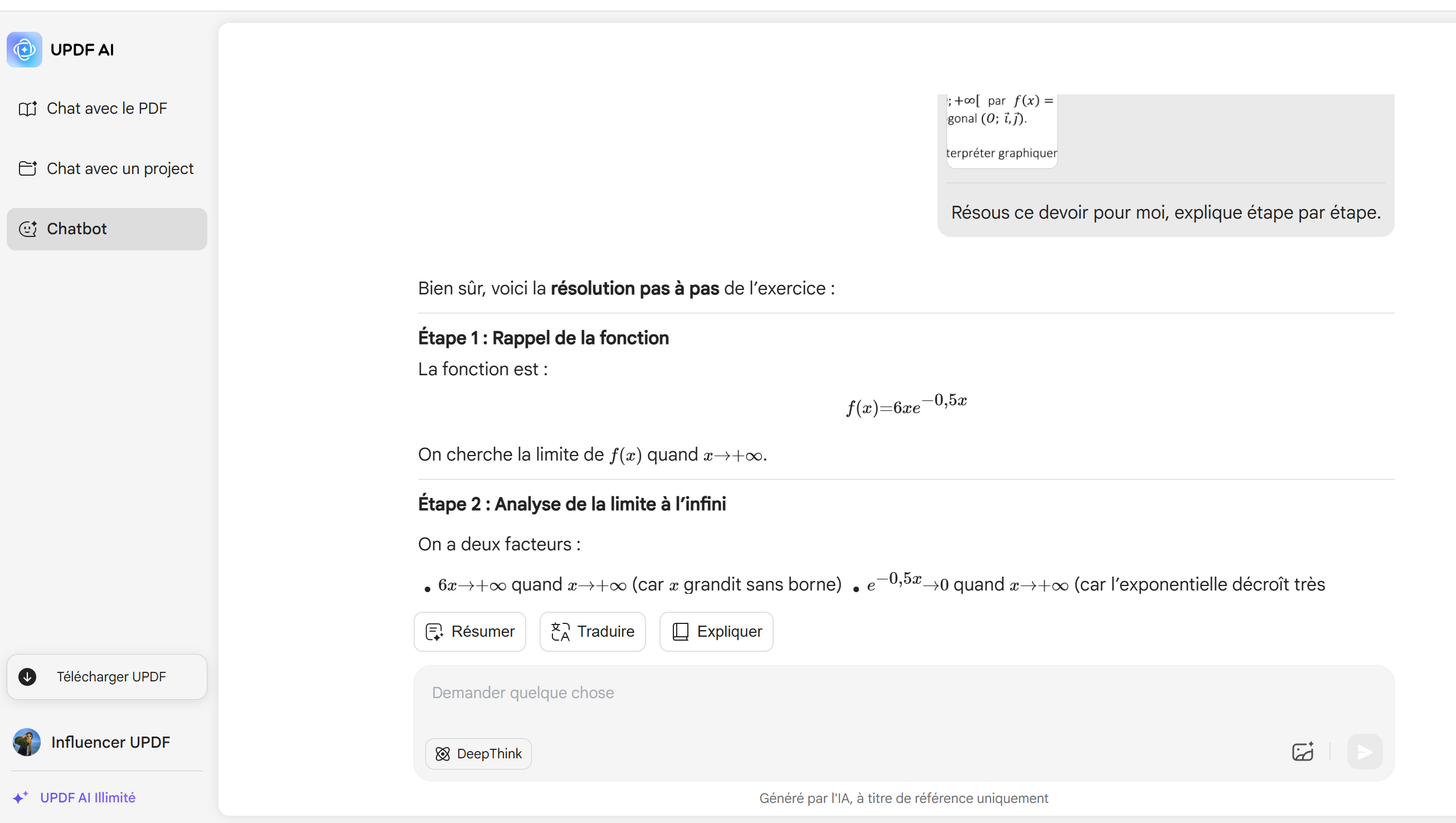 UPDF AI problème mathématique