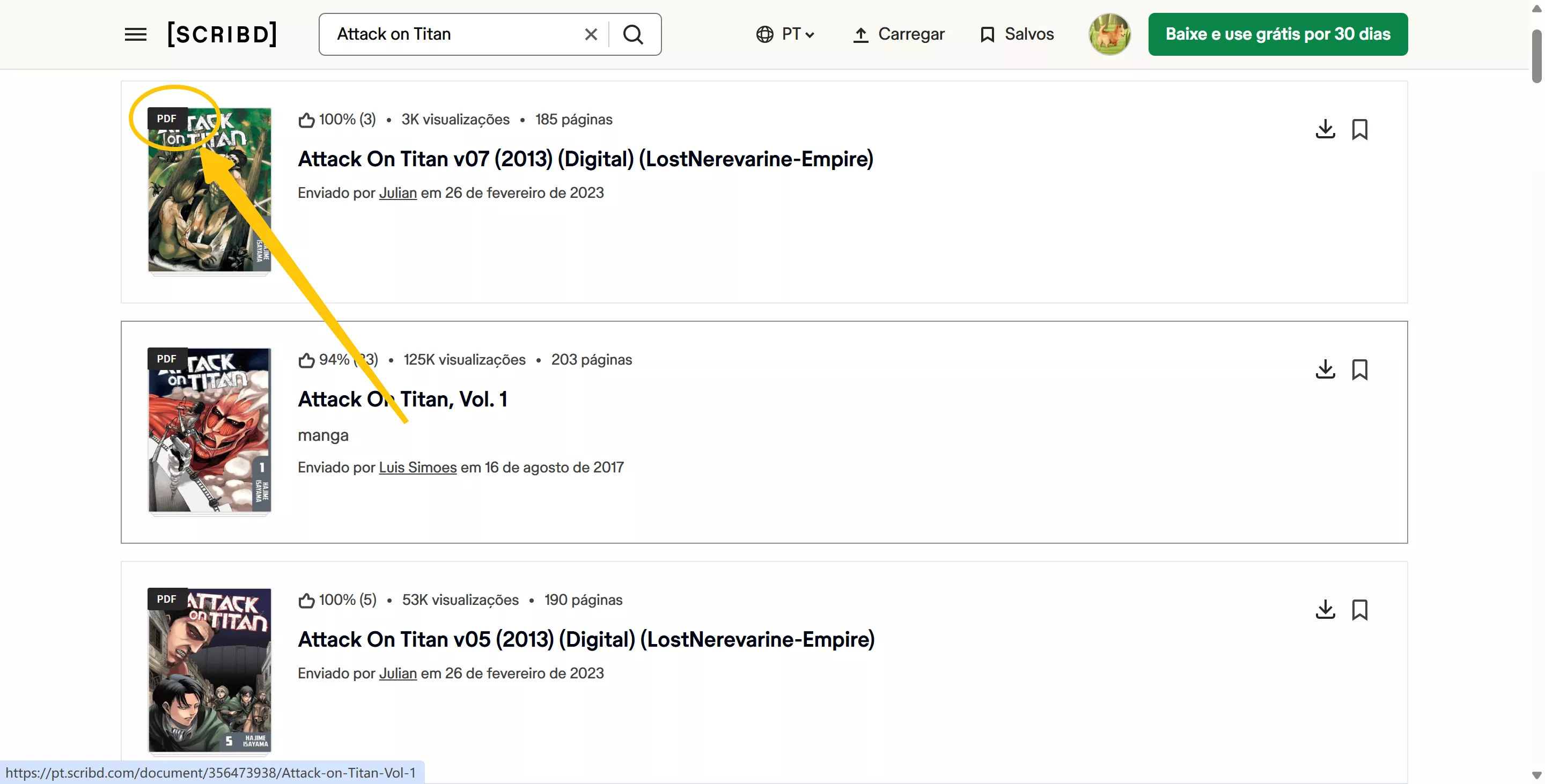 baixar PDF de mangá do Scribd