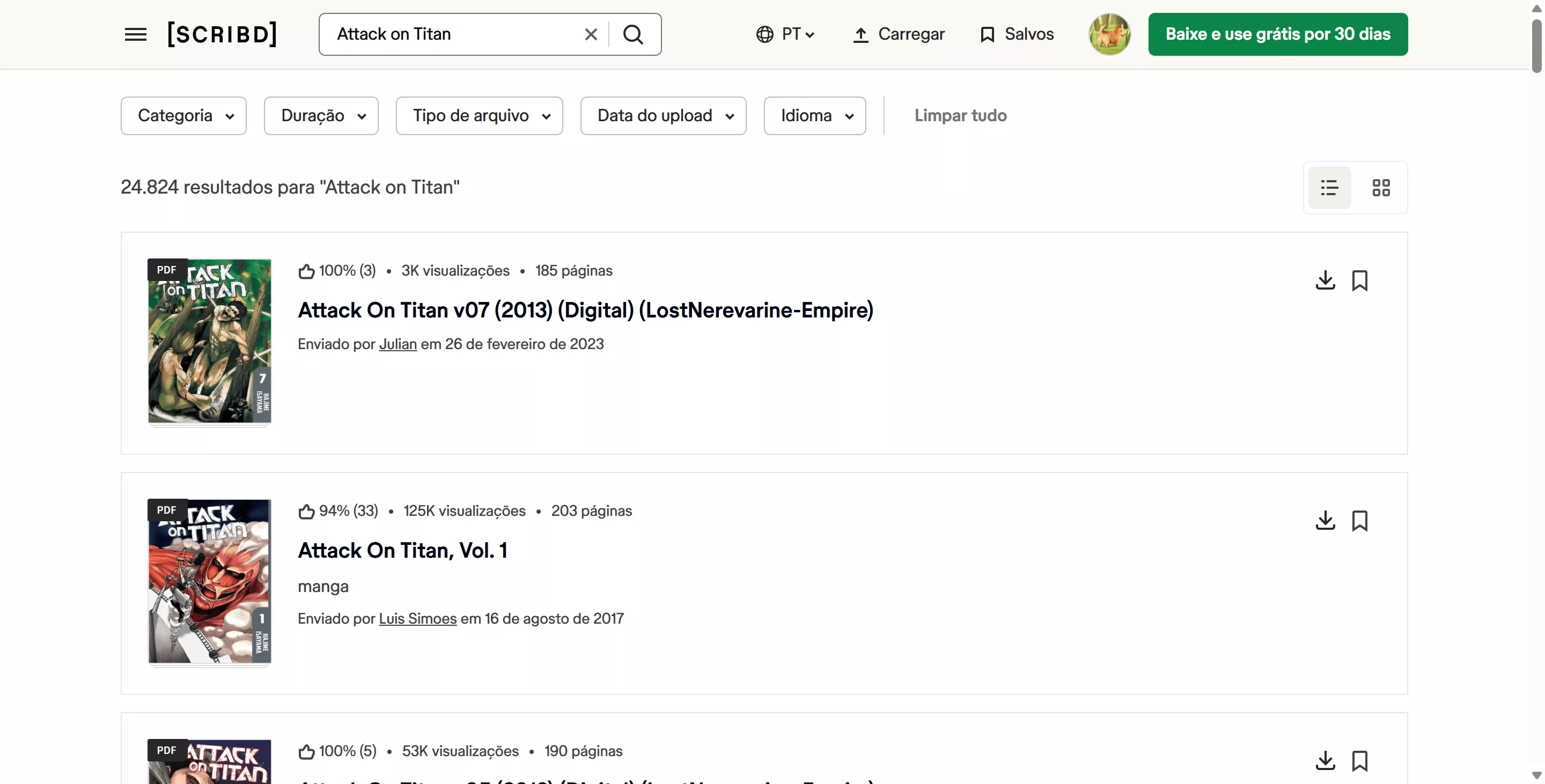 baixar PDF de mangá do Scribd