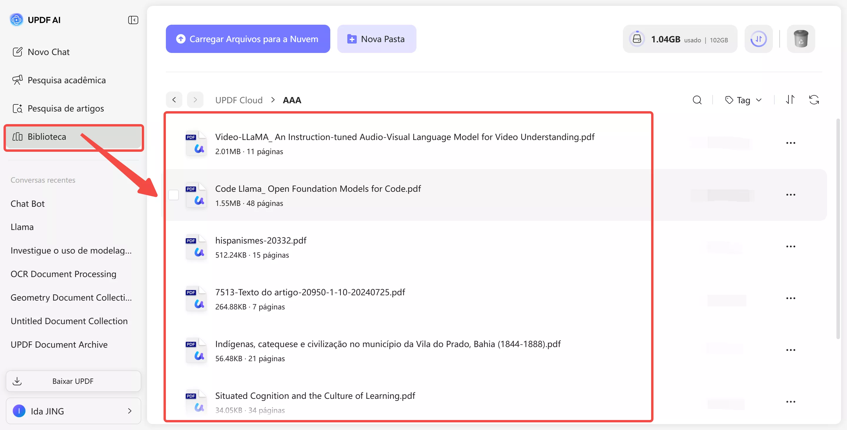 acessar seus artigos de pesquisa salvos.