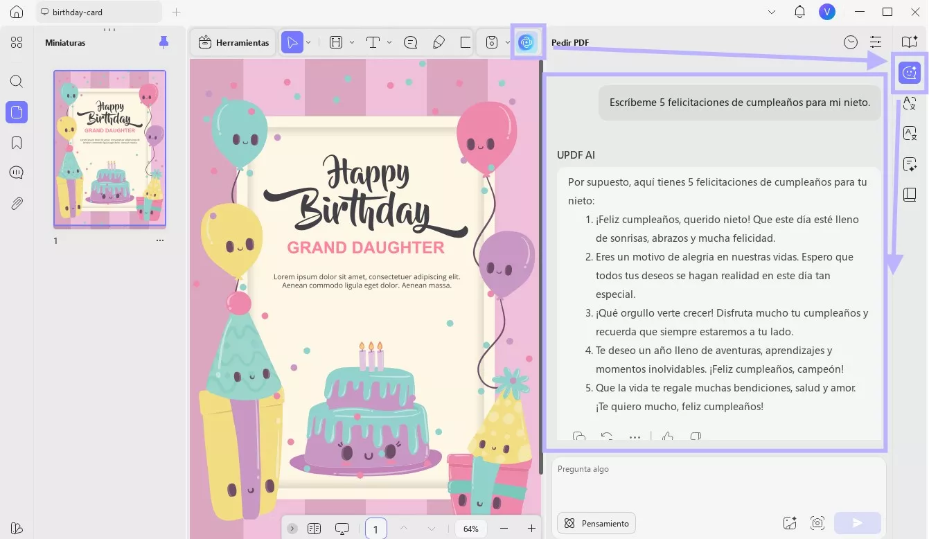 La IA de UPDF genera felicitaciones de cumpleaños para su nieto