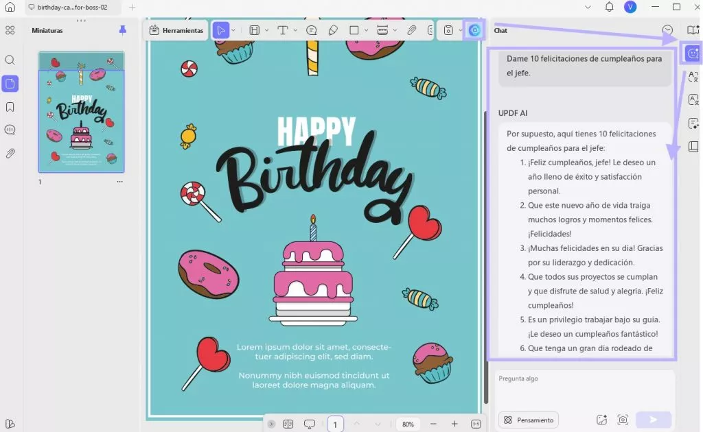 felicitaciones de cumpleaños para el jefe updf ai en windows