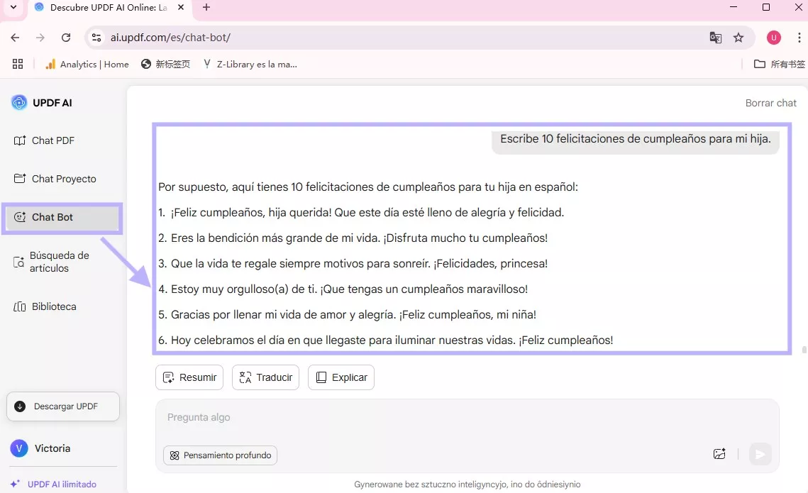 Deseos de cumpleaños generados por UPDF AI