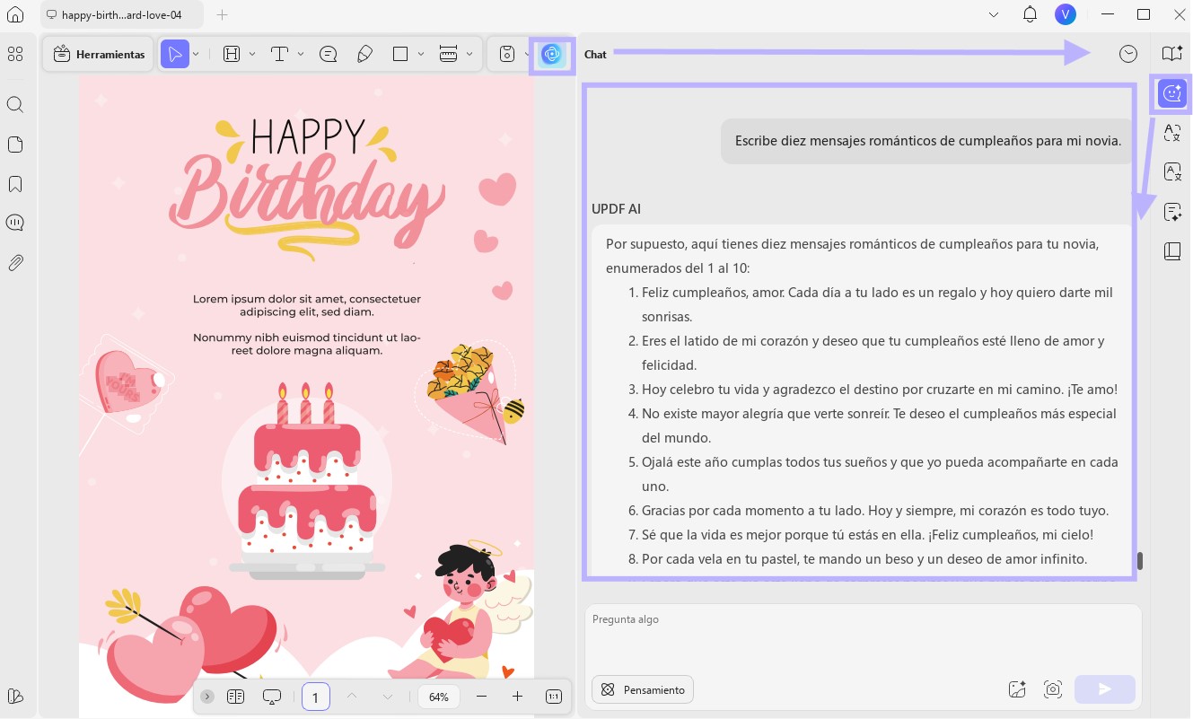 Escribe diez mensajes románticos de cumpleaños para mi novia.