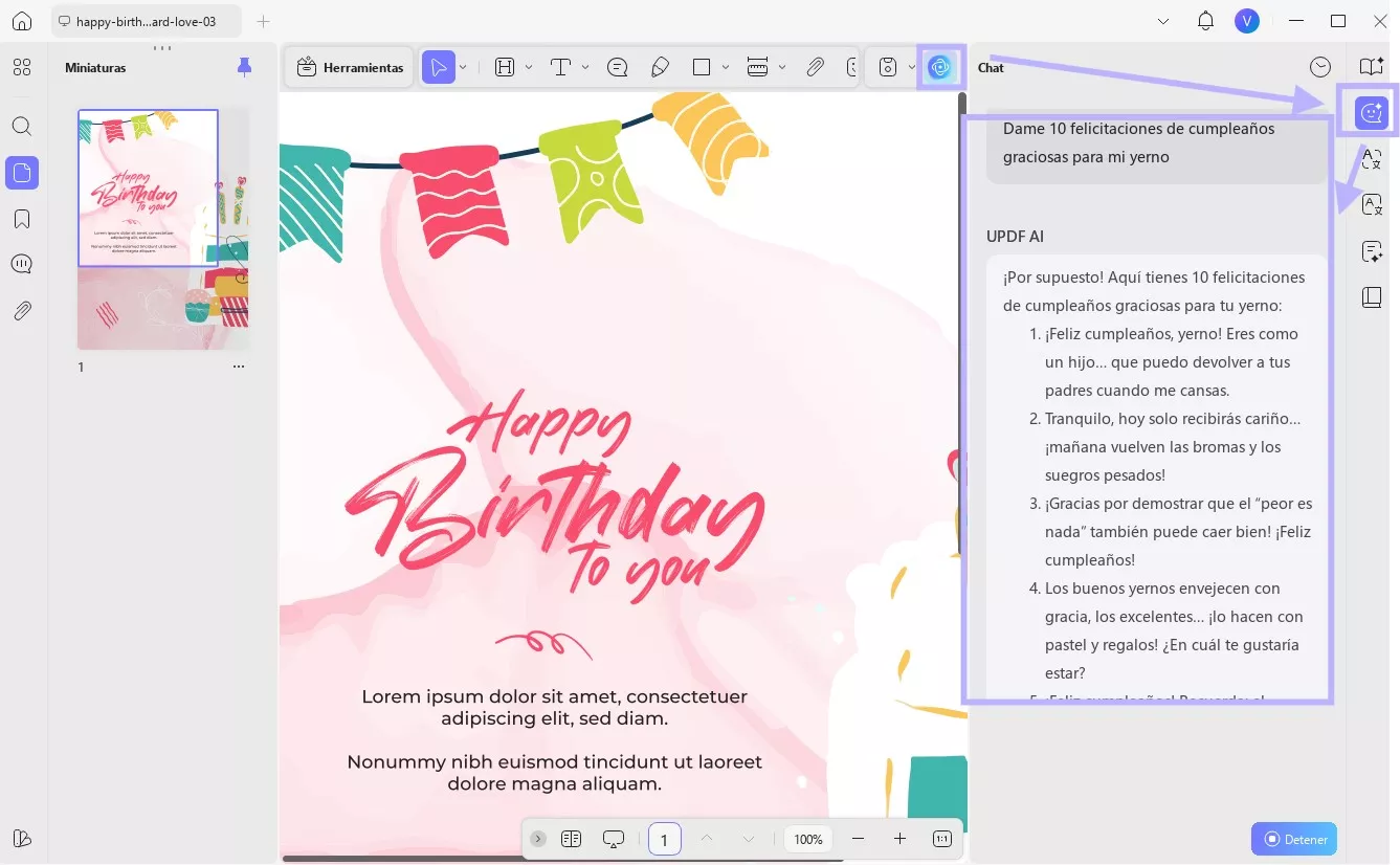 Felicitaciones de cumpleaños para mi yerno con UPDF en Windows 1
