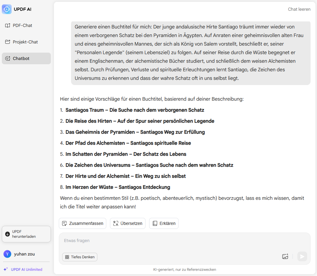UPDF AI Buchtitel-Generator