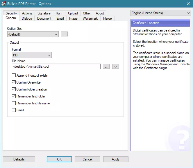 bullzip pdf printer interface