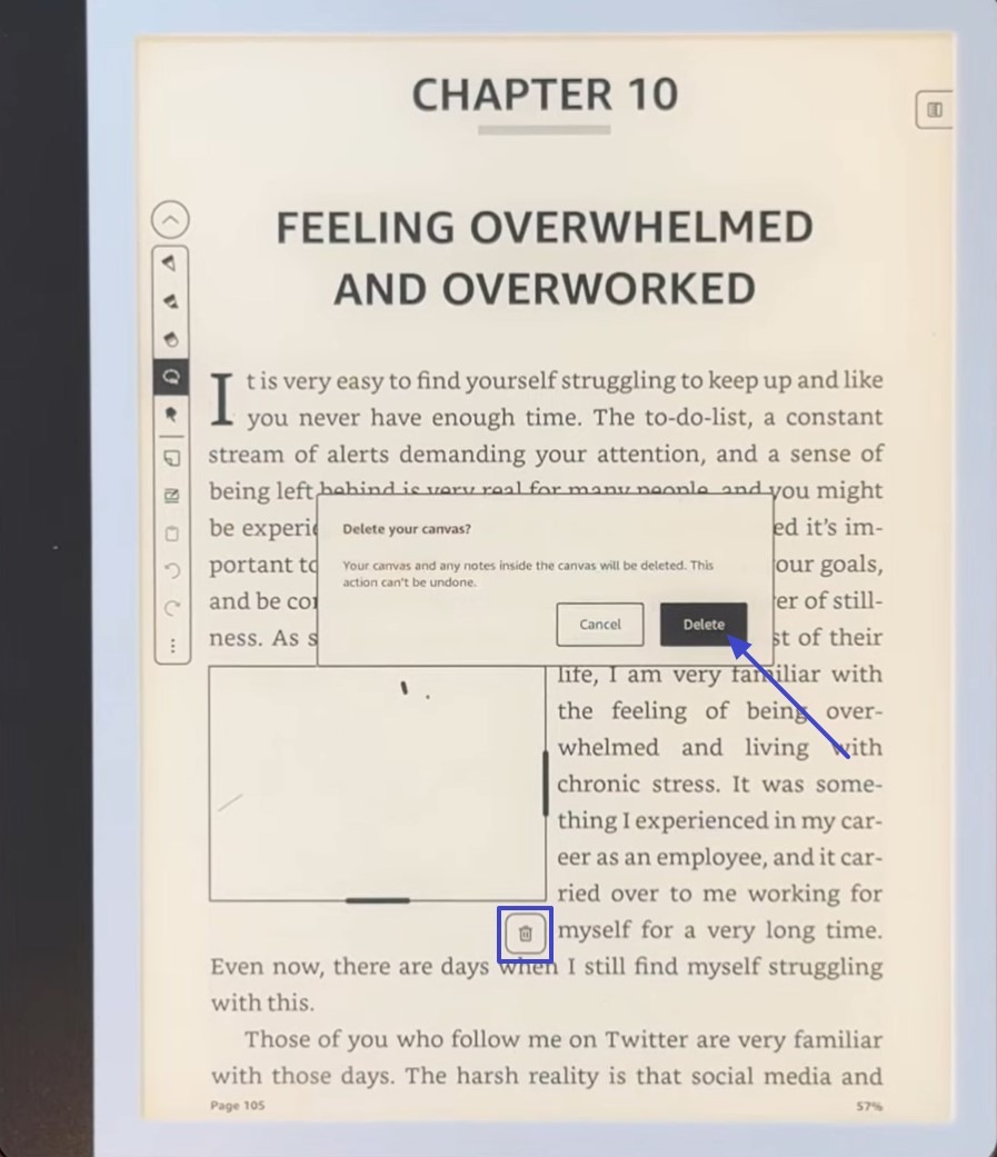 delete writing box through trashcan