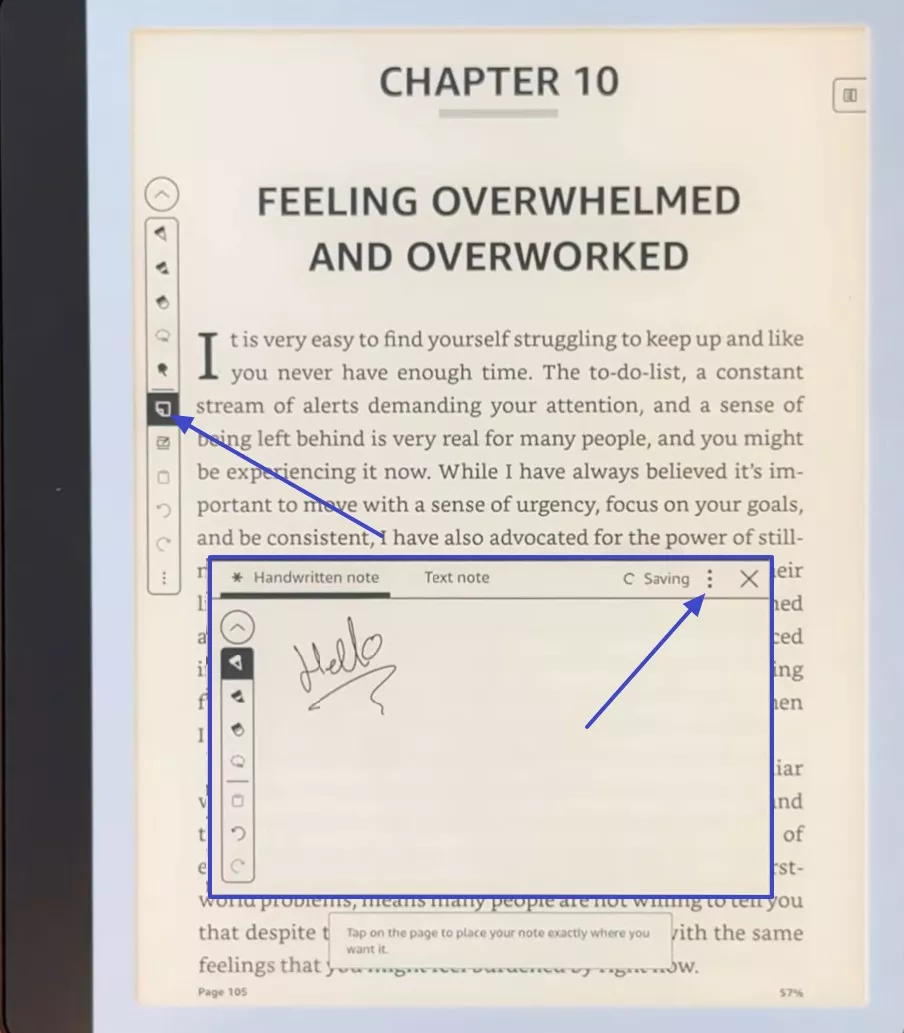 add handwritten or text note kindle