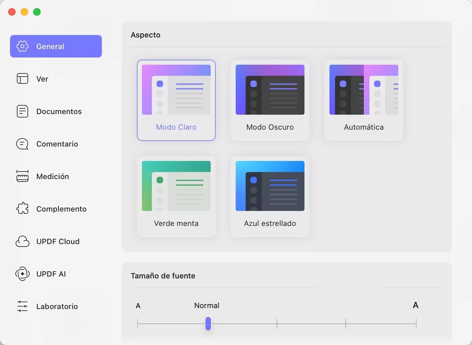 cambiar apariencia y tamaño de fuente updf mac