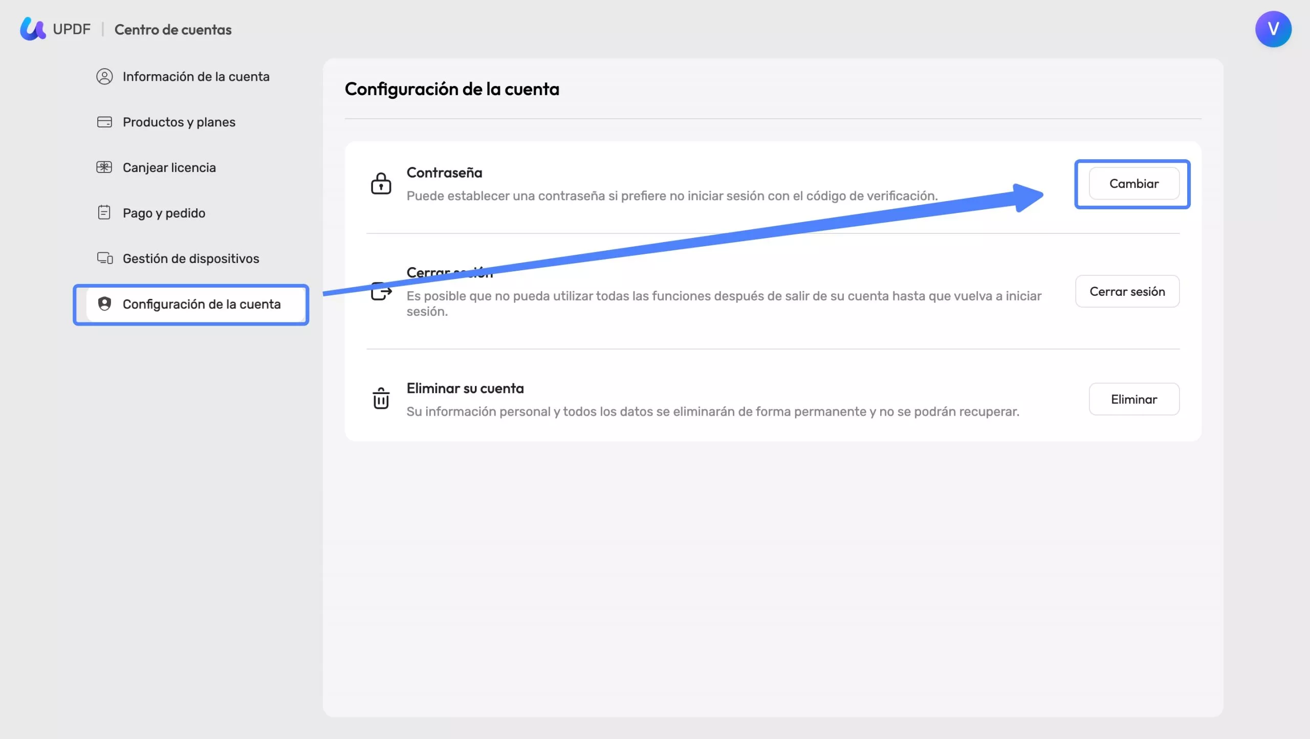 Cambiar la contraseña en UPDF