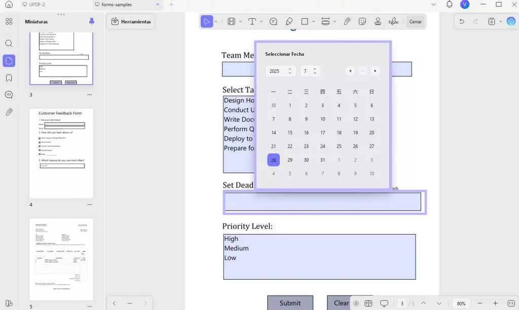 cambiar la fecha de creación del pdf en el pdf rellenable updf