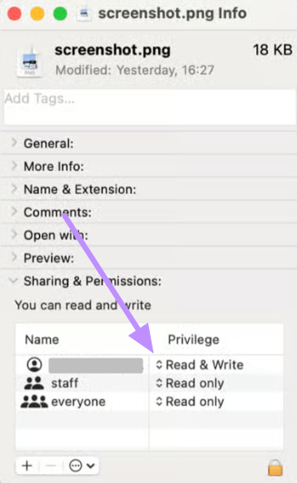 change permission to read and write mac