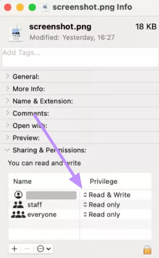 change permission to read and write mac