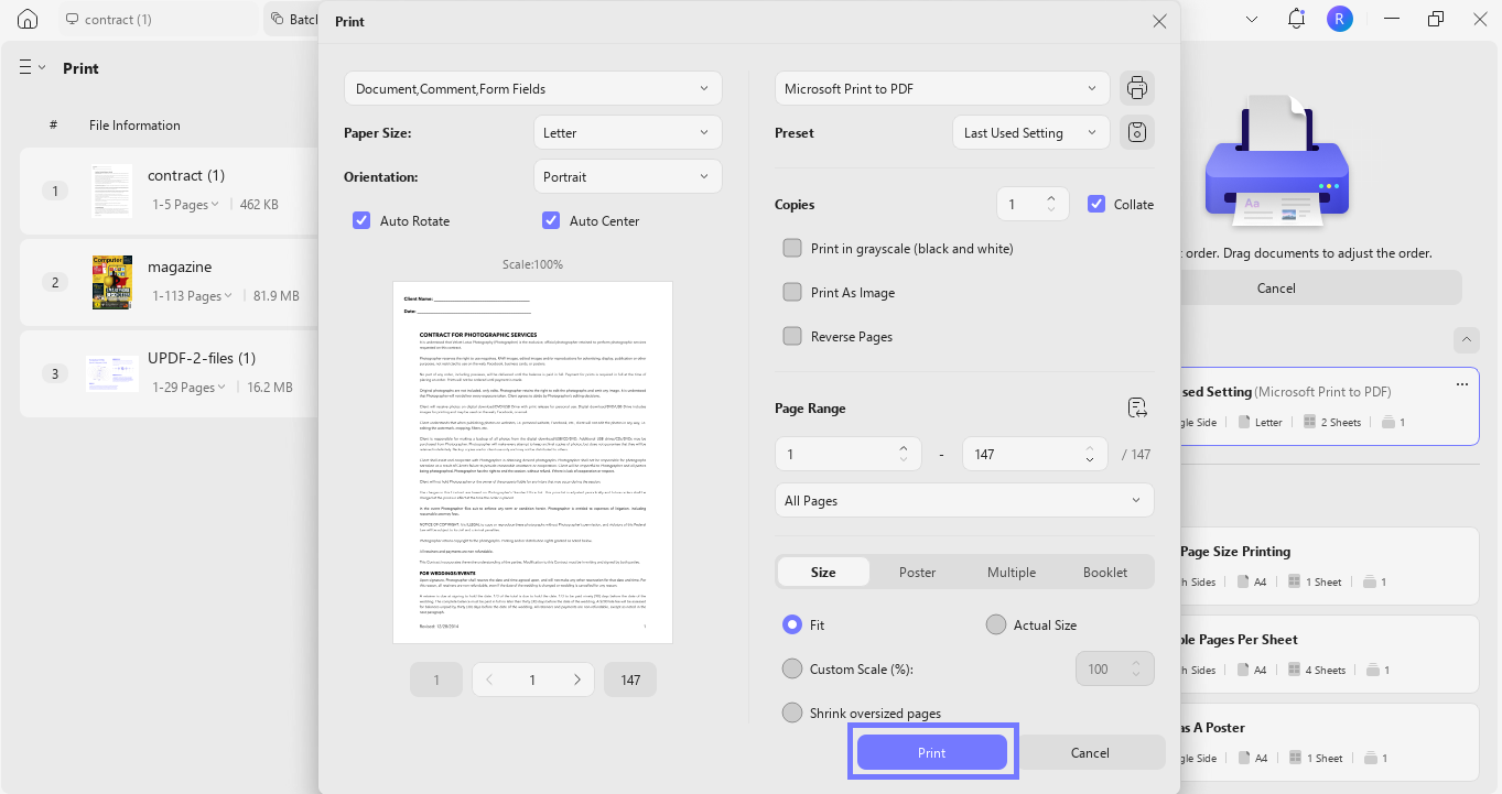 change settings and click print updf windows