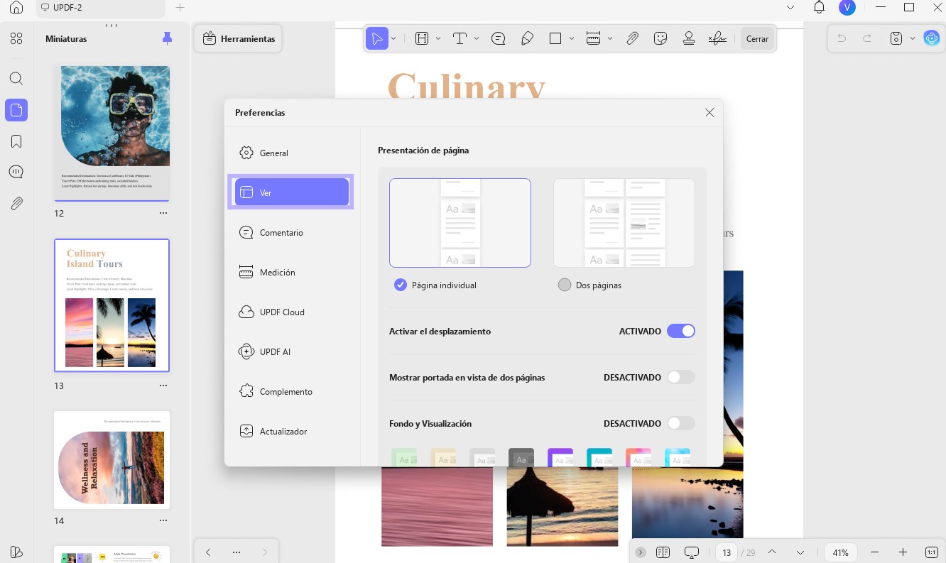 Cambiar la configuración de visualización en UPDF para Windows
